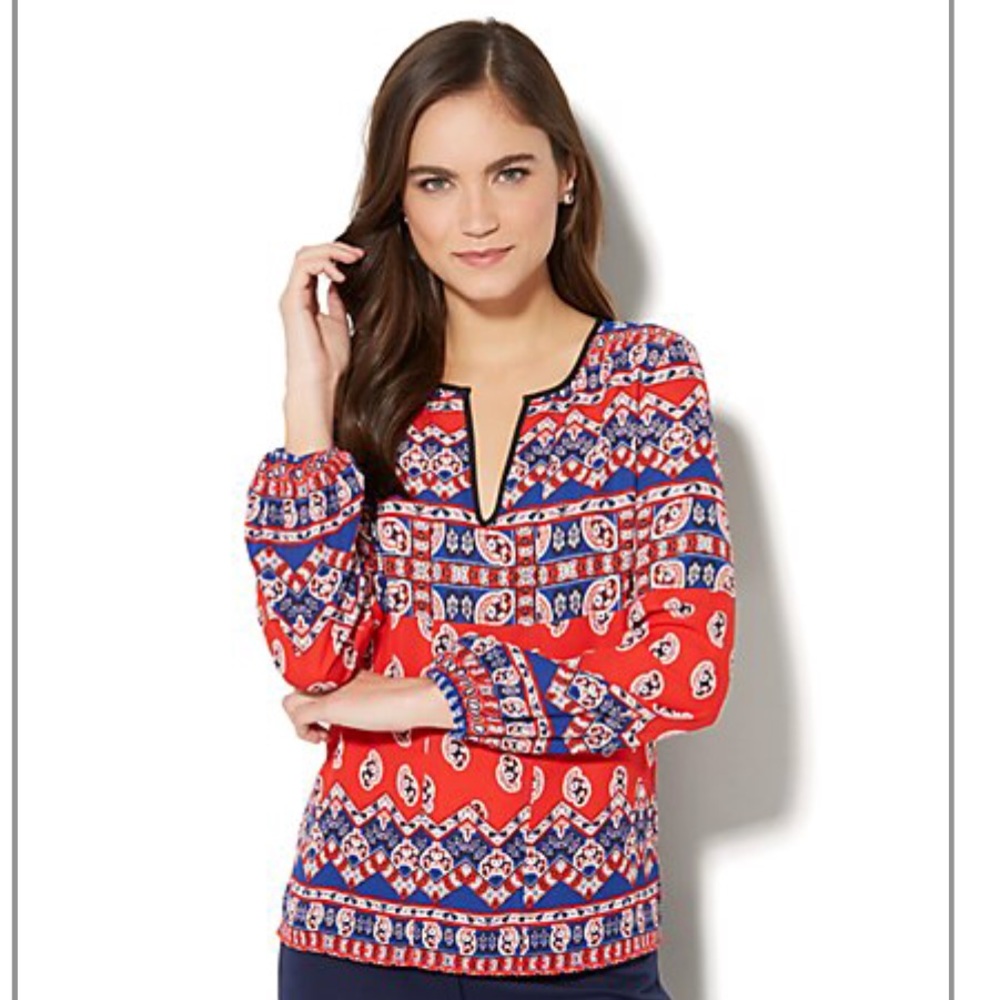 New York and Company Red and Blue Blouse